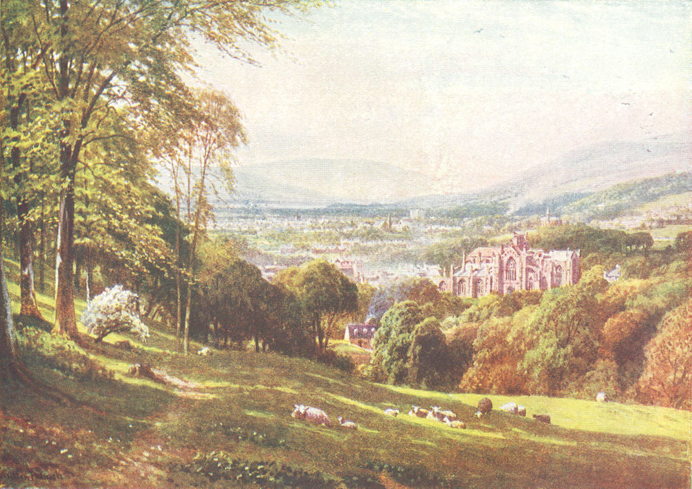 SCOTLAND. The Borders. Melrose, Roxburghshire 1922 old antique print picture